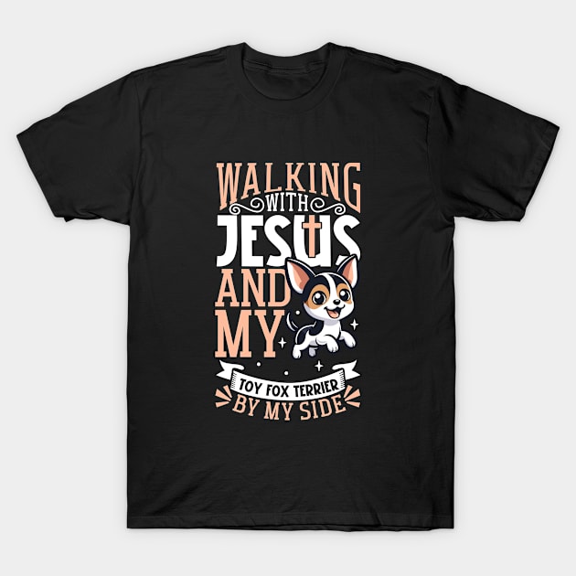 Jesus and dog - Toy Fox Terrier T-Shirt by Modern Medieval Design